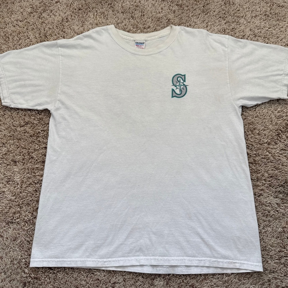 Vintage Seattle Mariners T Shirt XL White Gildan Heavy Cotton MLB MBNA Logo